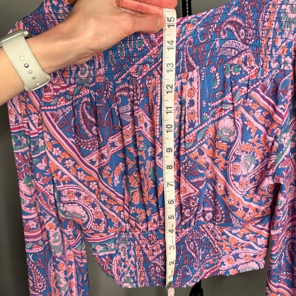 ba&sh NWT Finka Long-Sleeve Floral Paisley Puff Sleeve Crop Top Purple Pink XS - Picture 10 of 15